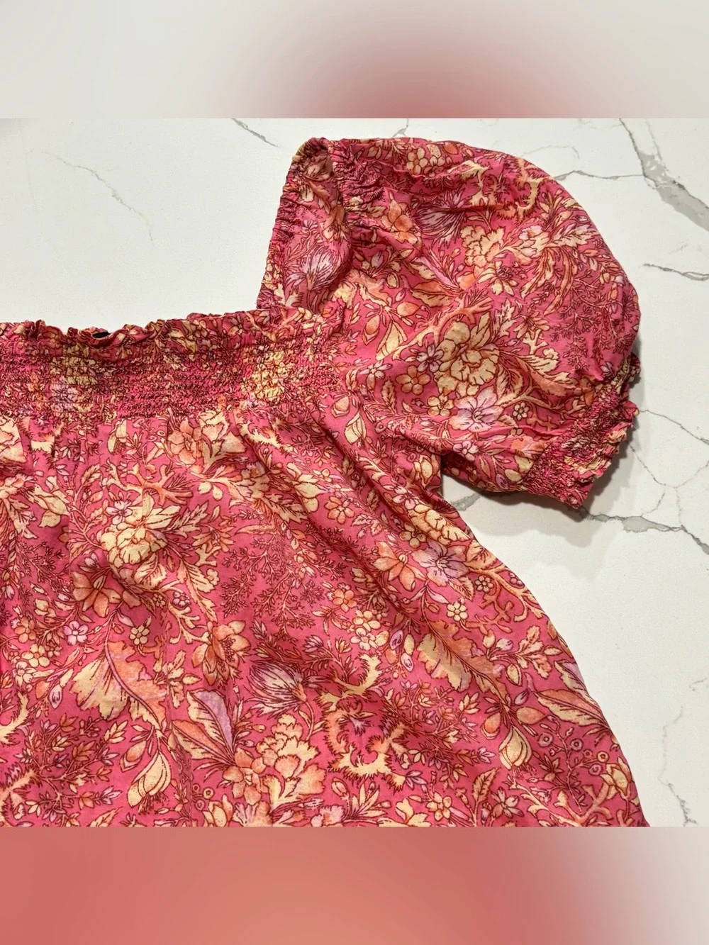 J. Crew Bouquet Block Print Puff Sleeve Smocked Square Neck Top Women’s Size S